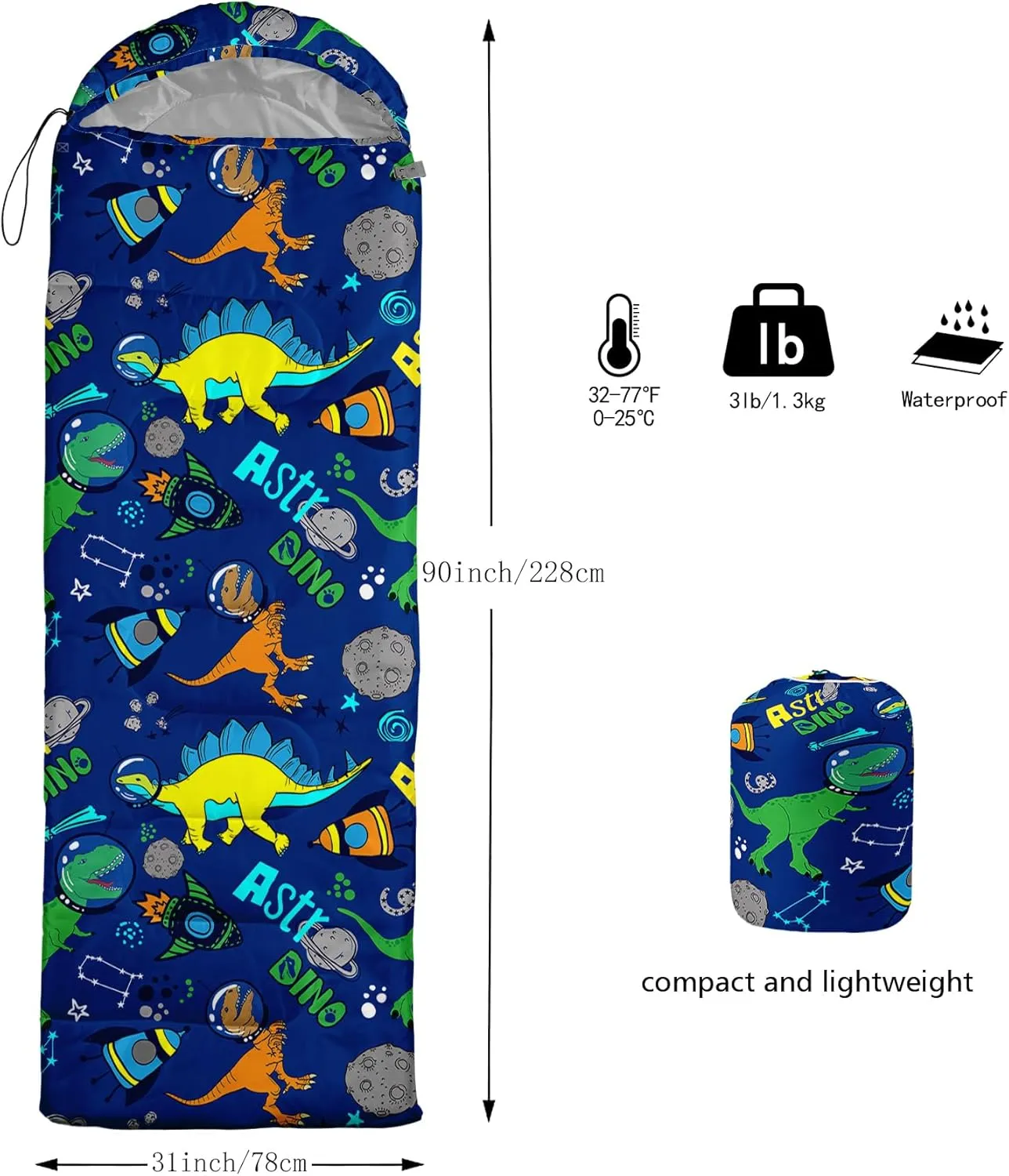 Axolotl Hiking Sleeping Bag for Kids–Lightweight Warm Cold Weather Sleeping Bags,Waterproof Portable Sleeping Bag Hiking and Backpacking Sleeping Bag,3 Season Cold Weather Sleeping Bag Fit Boys,Black