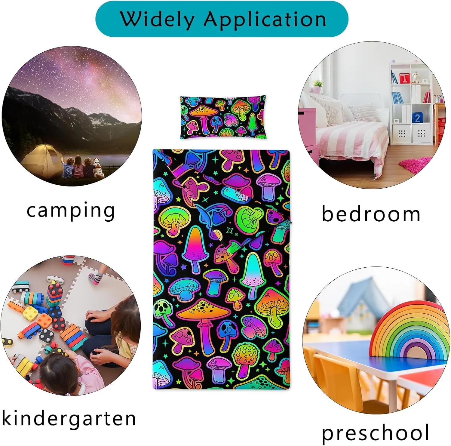 Axolotl Neon Cats Sleeping Bag for Boys Girls,Black Cats Nap Mat,Travel Slumber Bag for Travel Camping,Pet Animal Sleeping Bag,Roll Up Sleeping Mat,Colorful Nap Mat with Pillow and Zipper 55" X 30"