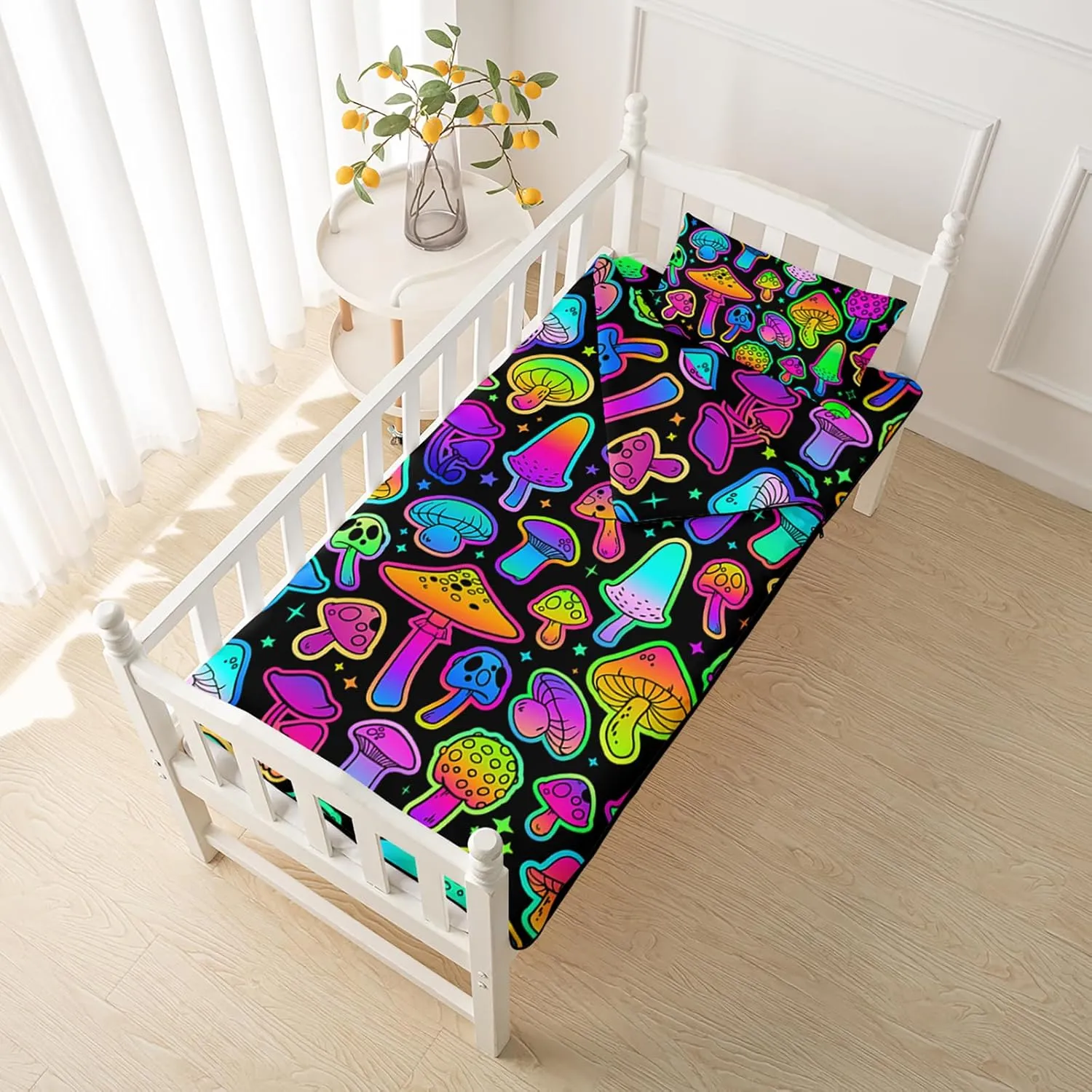 Axolotl Neon Cats Sleeping Bag for Boys Girls,Black Cats Nap Mat,Travel Slumber Bag for Travel Camping,Pet Animal Sleeping Bag,Roll Up Sleeping Mat,Colorful Nap Mat with Pillow and Zipper 55" X 30"