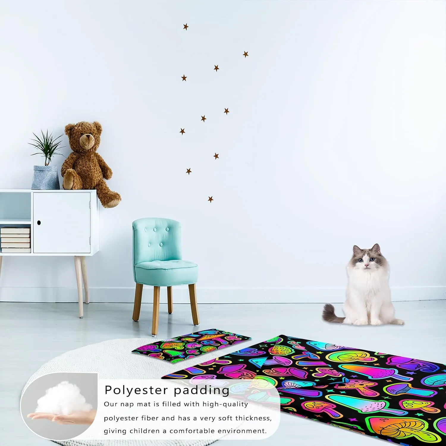 Axolotl Neon Cats Sleeping Bag for Boys Girls,Black Cats Nap Mat,Travel Slumber Bag for Travel Camping,Pet Animal Sleeping Bag,Roll Up Sleeping Mat,Colorful Nap Mat with Pillow and Zipper 55" X 30"