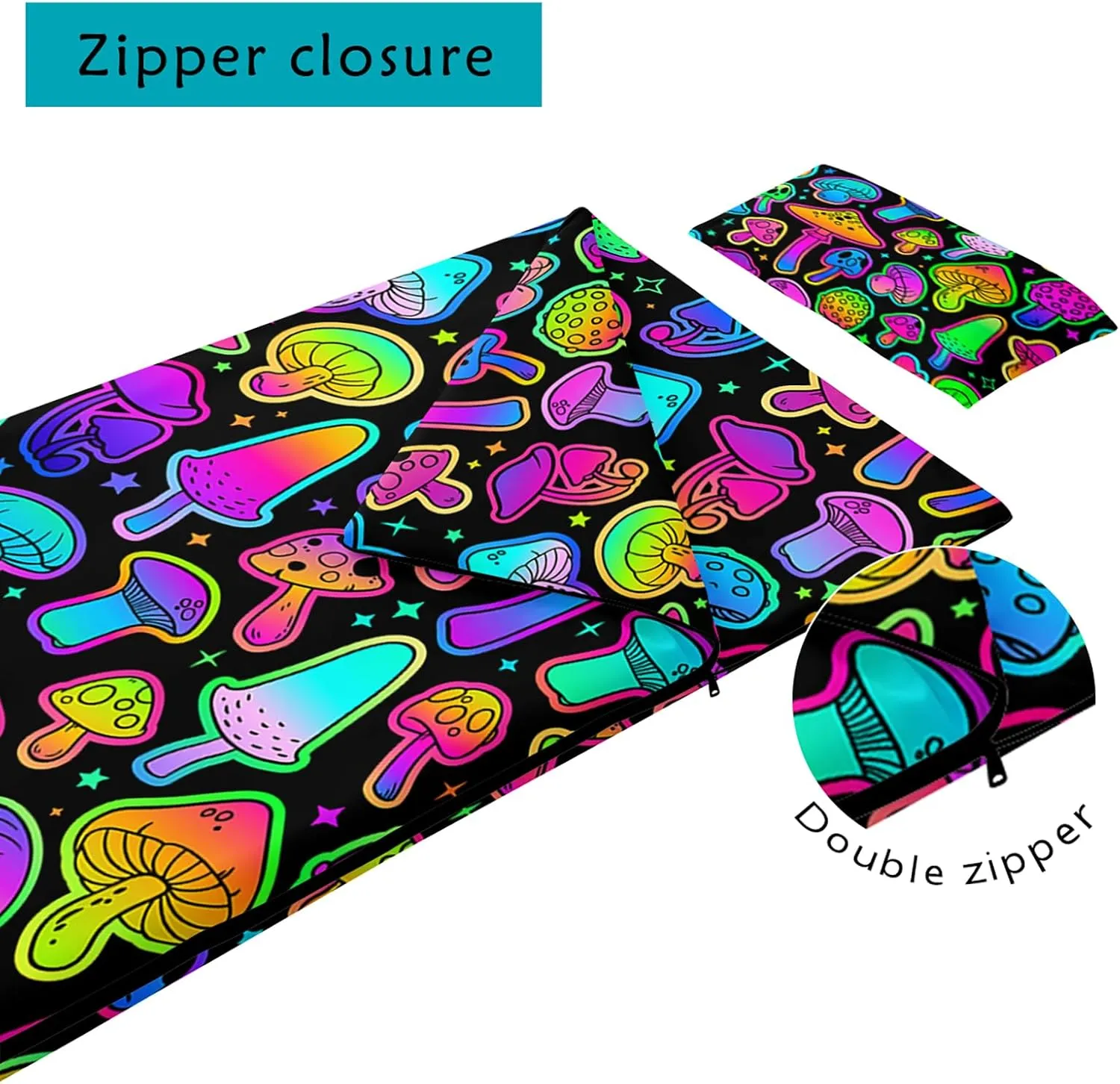 Axolotl Neon Cats Sleeping Bag for Boys Girls,Black Cats Nap Mat,Travel Slumber Bag for Travel Camping,Pet Animal Sleeping Bag,Roll Up Sleeping Mat,Colorful Nap Mat with Pillow and Zipper 55" X 30"