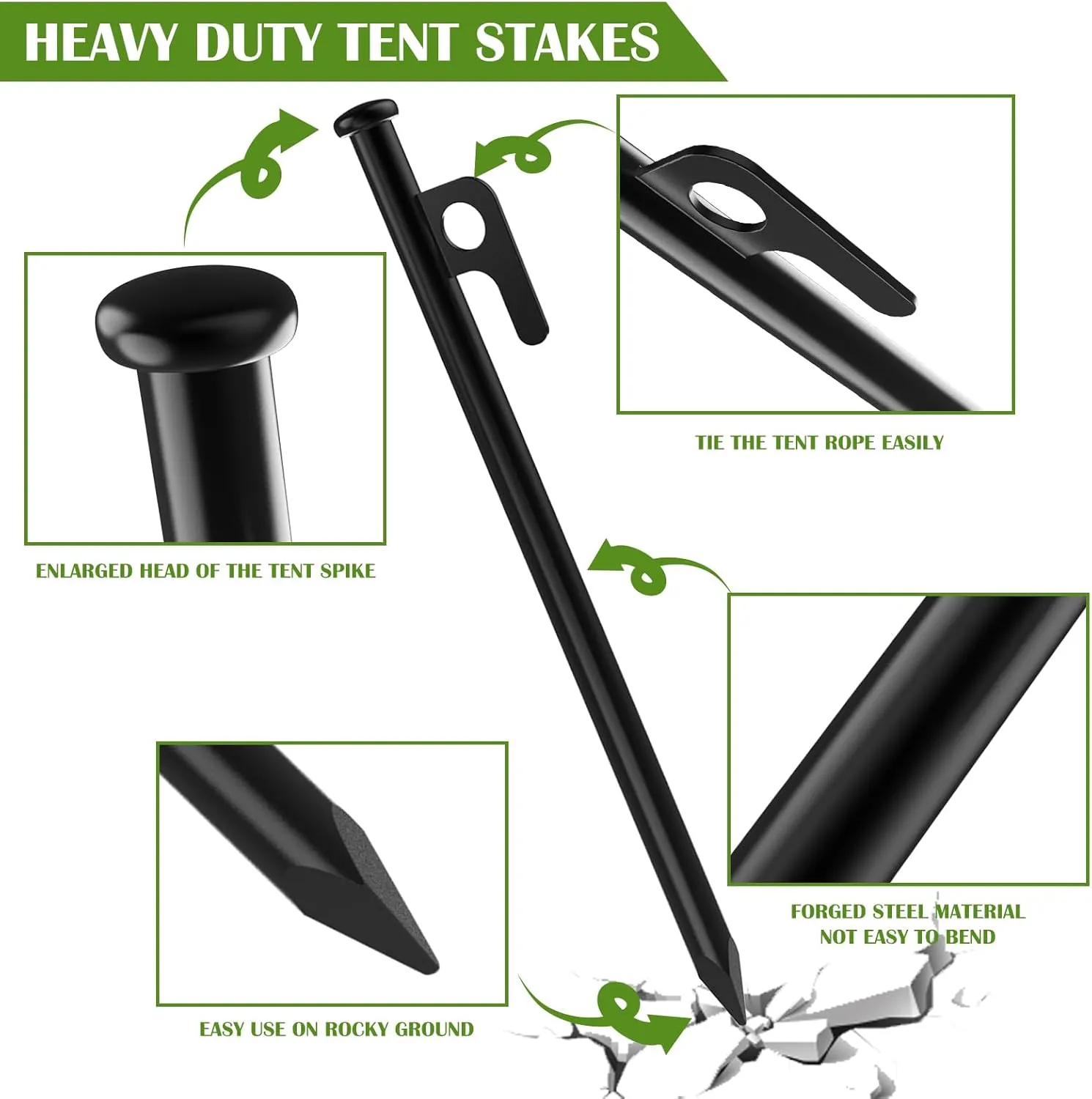 AYAMAYA 16 PCS Tent Stakes, 8 in Heavy Duty Forged Steel Ground Stakes, Outdoor Metal Camping Tent Pegs, Thickened Tent Spikes with Storage Bag for Canopy Tarp Rainfly Camping Tent Accessories