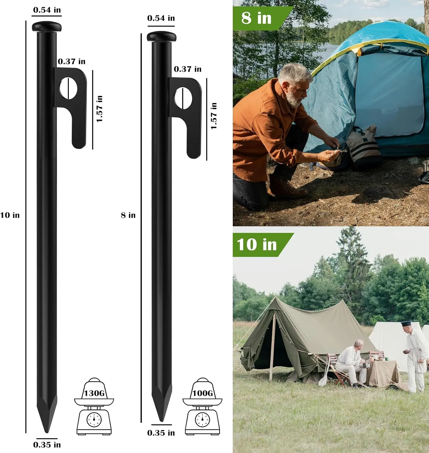 AYAMAYA 16 PCS Tent Stakes, 8 in Heavy Duty Forged Steel Ground Stakes, Outdoor Metal Camping Tent Pegs, Thickened Tent Spikes with Storage Bag for Canopy Tarp Rainfly Camping Tent Accessories