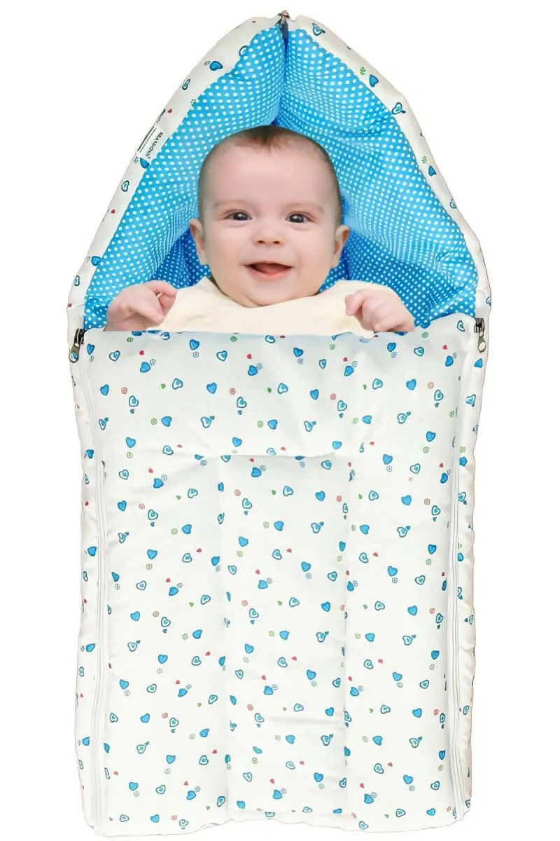 Baby Cotton Printed Sleeping Bag with Zip - Pack of 1 (Sky blue)