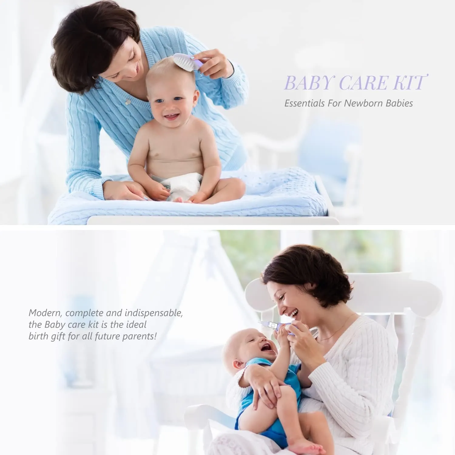 Baby Grooming Kit, 15 in 1 Portable Baby Safety Care Kit with Baby Brush and Comb Set Nail Clippers Nasal Aspirator etc for Nursery Newborn Infant Girl Boys Keep Clean Baby Essentials (Purple)