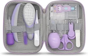 Baby Grooming Kit, 15 in 1 Portable Baby Safety Care Kit with Baby Brush and Comb Set Nail Clippers Nasal Aspirator etc for Nursery Newborn Infant Girl Boys Keep Clean Baby Essentials (Purple)