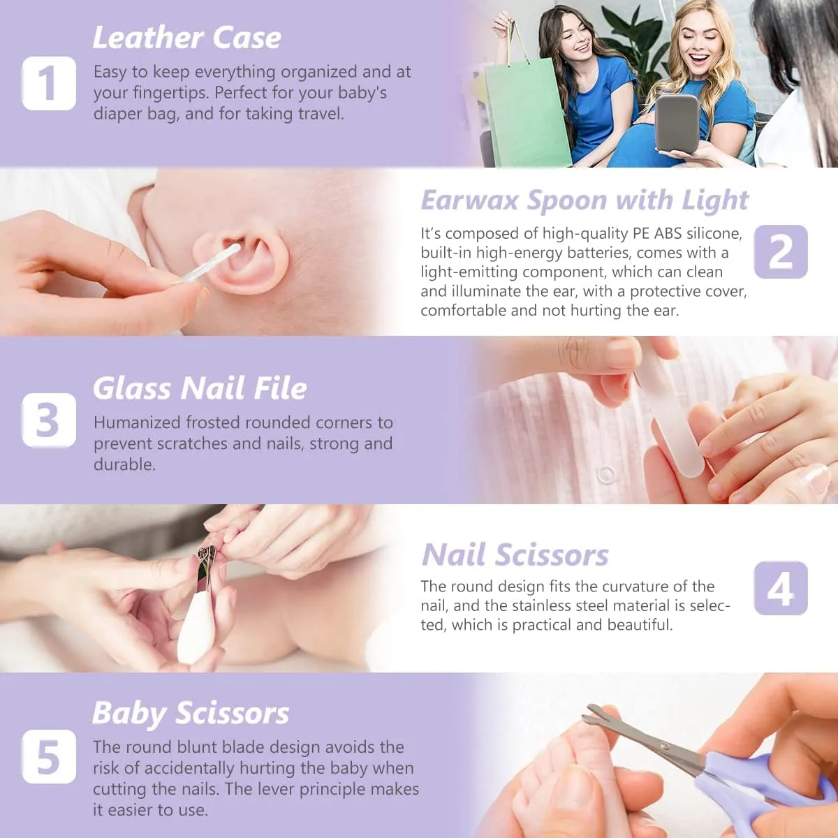 Baby Grooming Kit, 15 in 1 Portable Baby Safety Care Kit with Baby Brush and Comb Set Nail Clippers Nasal Aspirator etc for Nursery Newborn Infant Girl Boys Keep Clean Baby Essentials (Purple)