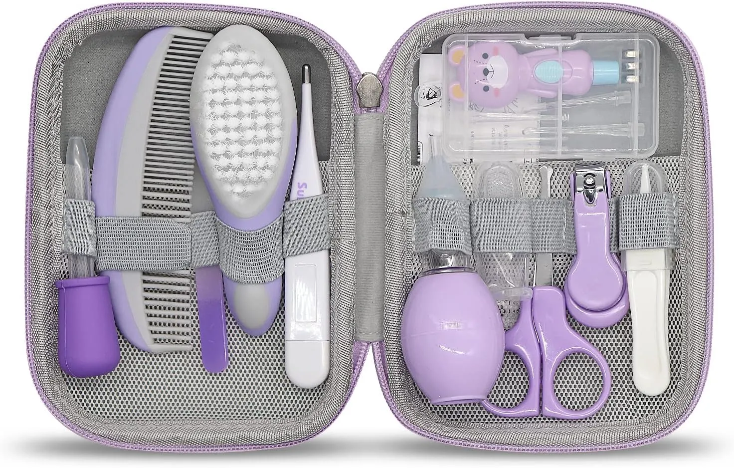 Baby Grooming Kit, 15 in 1 Portable Baby Safety Care Kit with Baby Brush and Comb Set Nail Clippers Nasal Aspirator etc for Nursery Newborn Infant Girl Boys Keep Clean Baby Essentials (Purple)