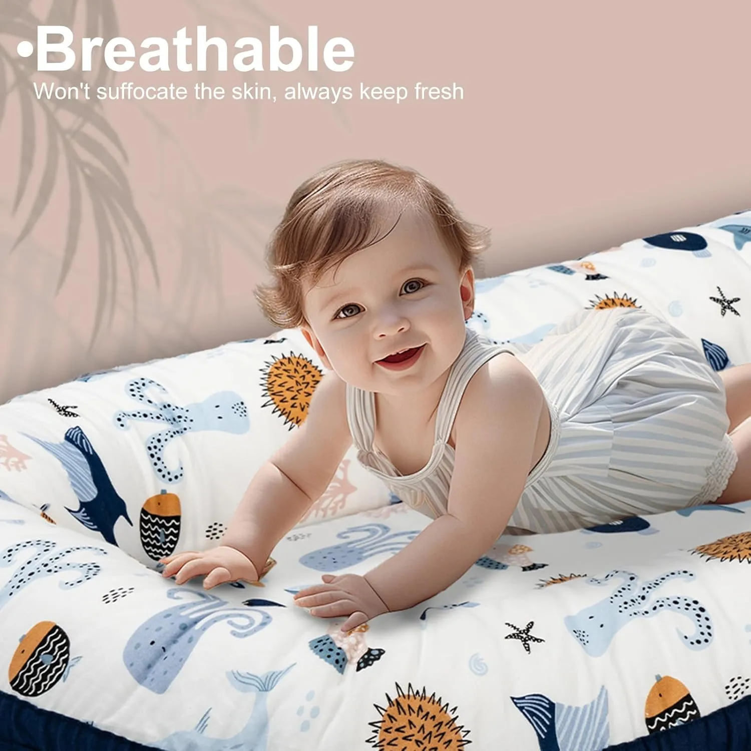 Baby Lounger, Infant Lounger for Newborn 0-24 Months, Breathable and Soft 100% Cotton Baby Nest Cover, Babies Essentials Gifts, Portable Co-Sleeping Baby Bed for Home and Travel