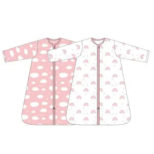 Baby Sleep Sack 0-6 Months 100% Cotton Long Sleeve Wearable Blanket Baby Sleep Bag with 2-Way Zipper 2 Pack 0.5 Tog Sleeping Sack for Newborn Infant White Pink