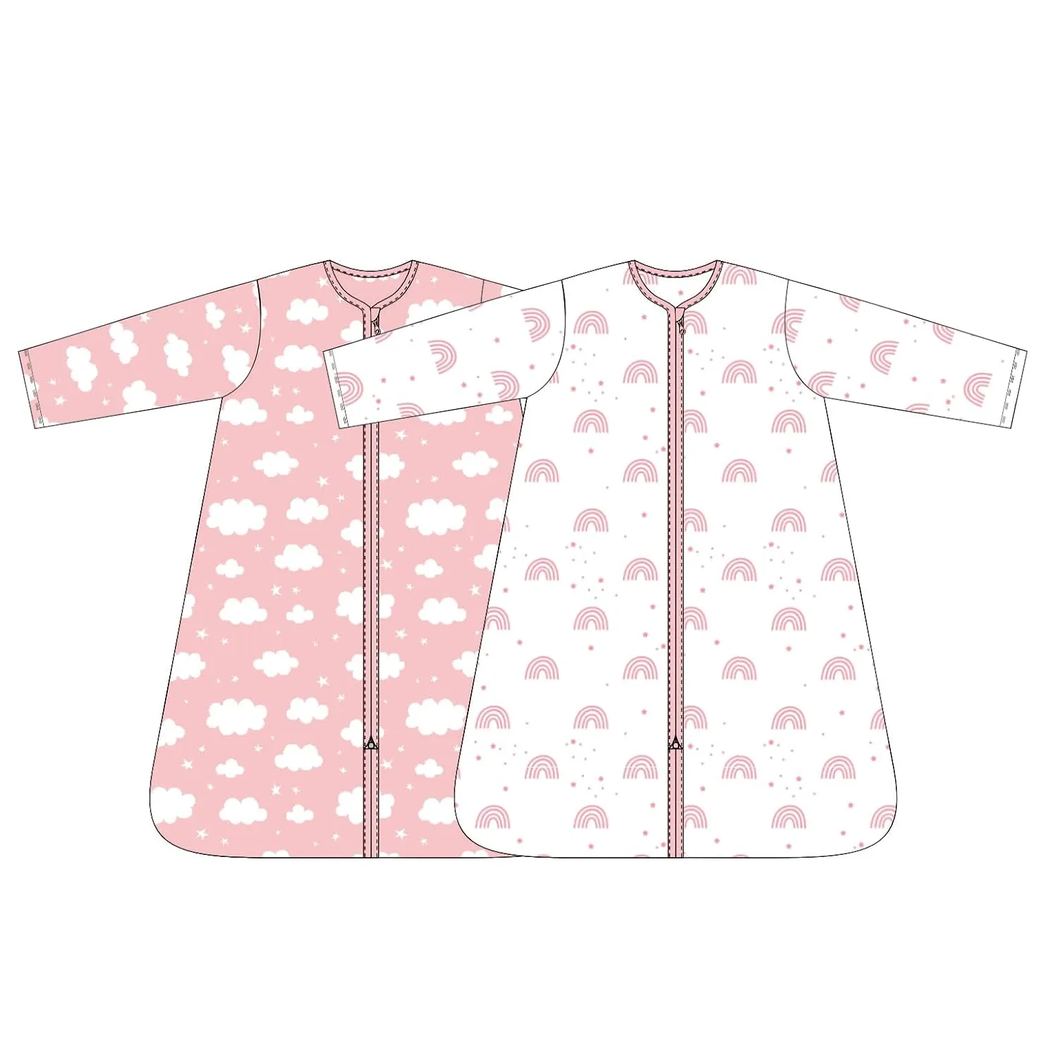 Baby Sleep Sack 0-6 Months 100% Cotton Long Sleeve Wearable Blanket Baby Sleep Bag with 2-Way Zipper 2 Pack 0.5 Tog Sleeping Sack for Newborn Infant White Pink