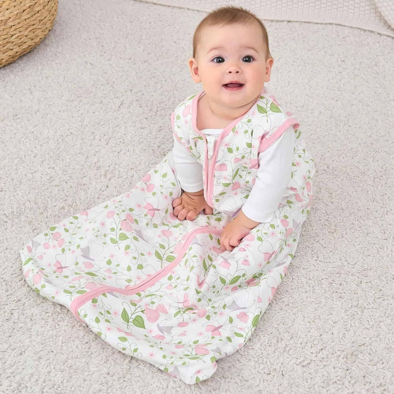 Baby Sleep Sack 0-6 months, 100% Cotton Sleeping Sack for Newborn and Infant, 3 Pack Baby Wearable Blanket, 0.5 Tog Lightweight Double Zipper Sleep Bag Pink Butterfly