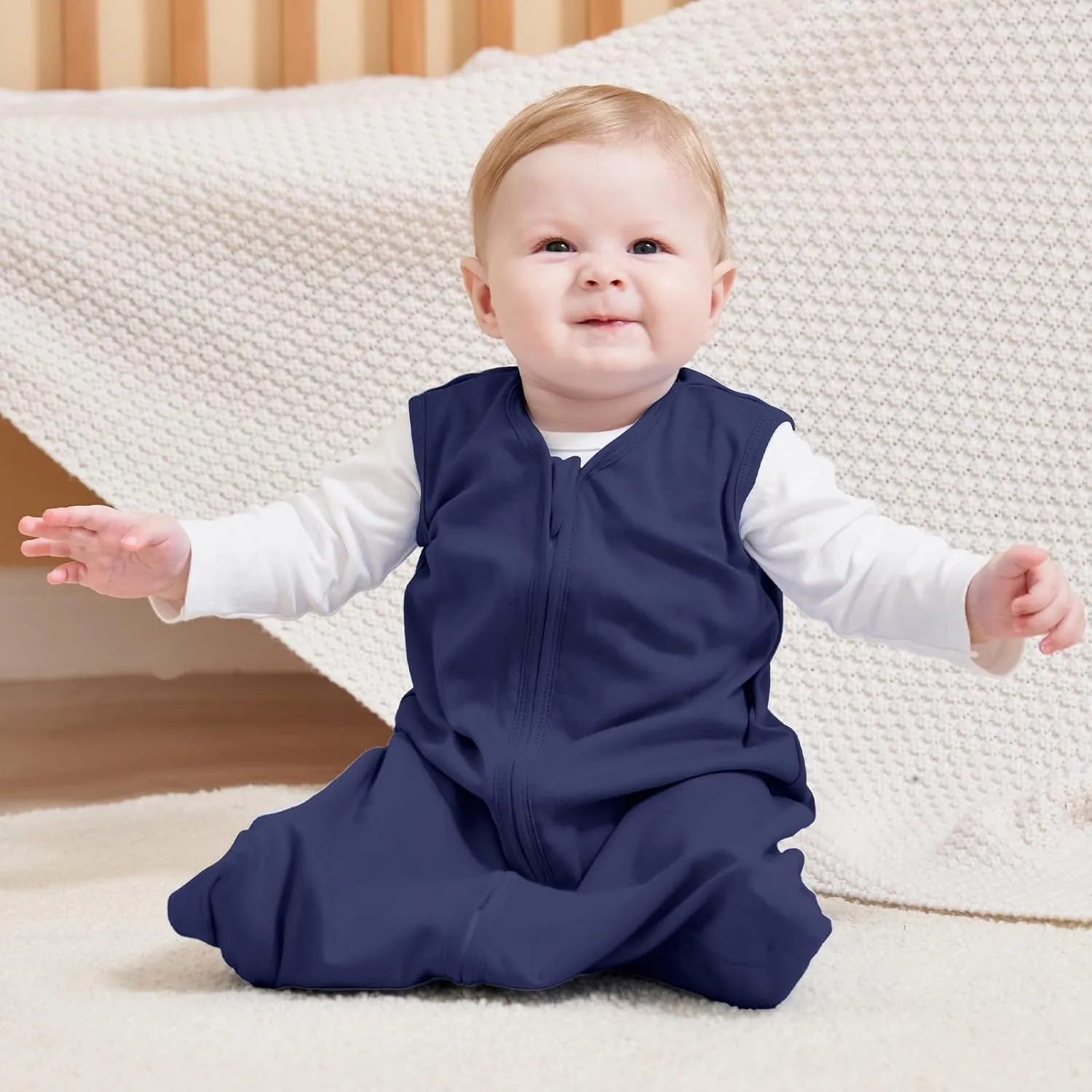 Baby Sleep Sack 18-24 Months, 100% Cotton Sleeping Sack for Newborn and Infant, 3 Pack Baby Wearable Blanket, 0.5 Tog Lightweight Double Zipper Sleep Bag Cyan