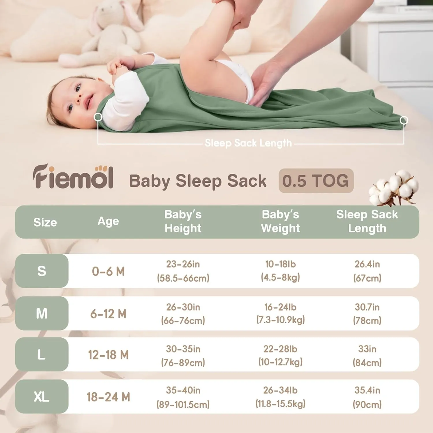 Baby Sleep Sack 18-24 Months, 100% Cotton Sleeping Sack for Newborn and Infant, 3 Pack Baby Wearable Blanket, 0.5 Tog Lightweight Double Zipper Sleep Bag Cyan