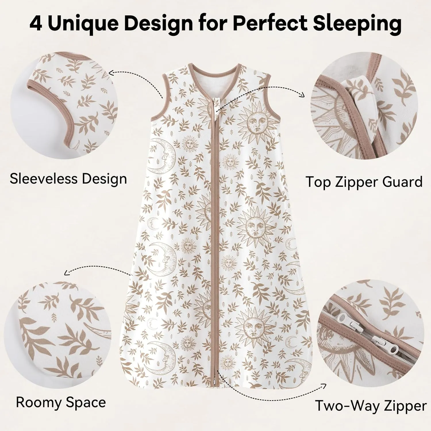 Baby Sleep Sack 18-24 Months 3 Pack 100% Cotton Lightweight 0.5 TOG Wearable Blanket Baby Sleep Bag with 2-Way Zipper for Toddler Beige