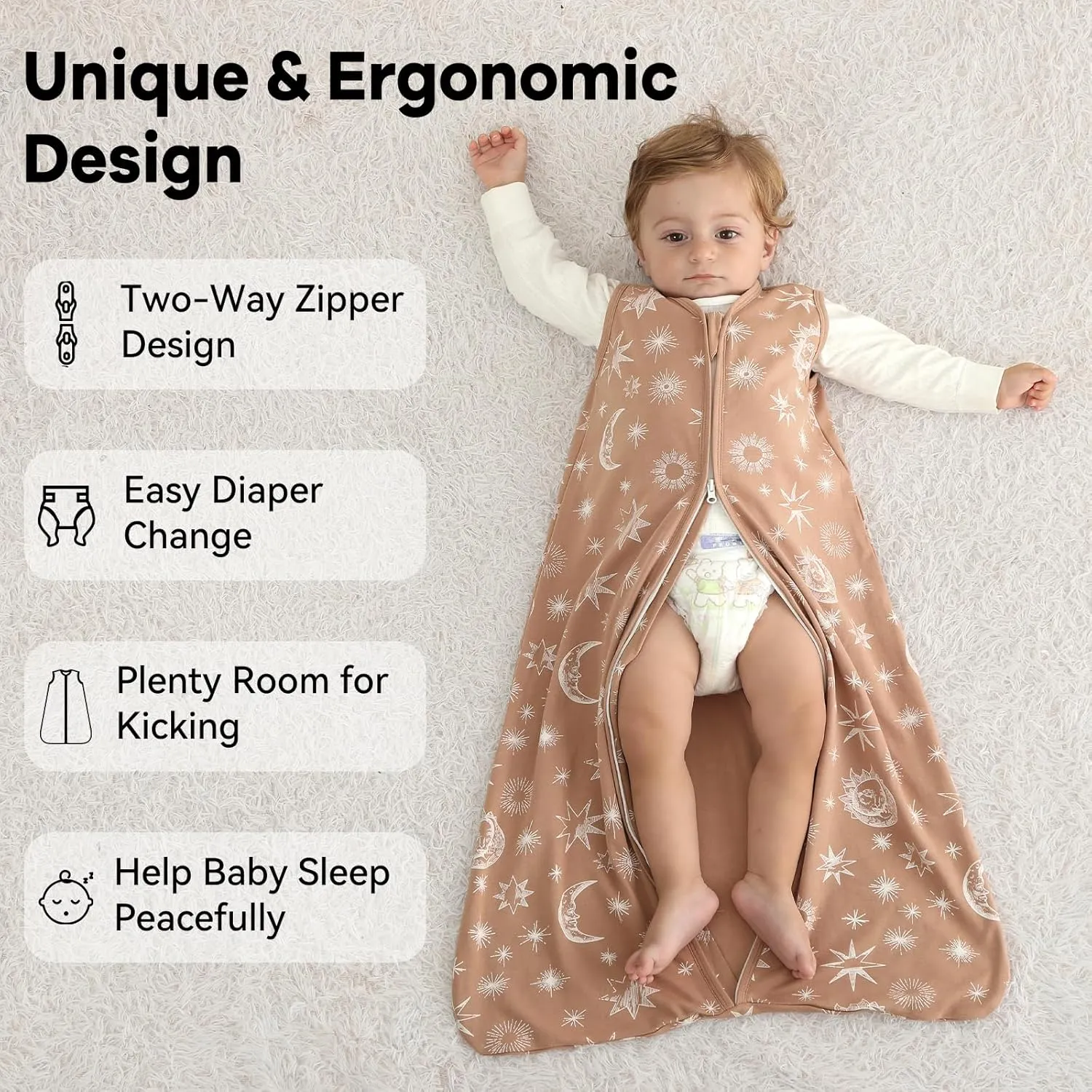 Baby Sleep Sack 18-24 Months 3 Pack 100% Cotton Lightweight 0.5 TOG Wearable Blanket Baby Sleep Bag with 2-Way Zipper for Toddler Beige