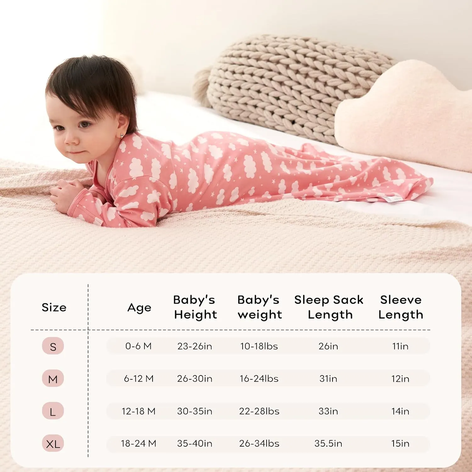Baby Sleep Sack 6-12 Months 100% Cotton Long Sleeve Wearable Blanket Baby Sleep Bag with 2-Way Zipper 2 Pack 0.5 Tog Sleeping Sack for Newborn Infant White Pink Rainbow