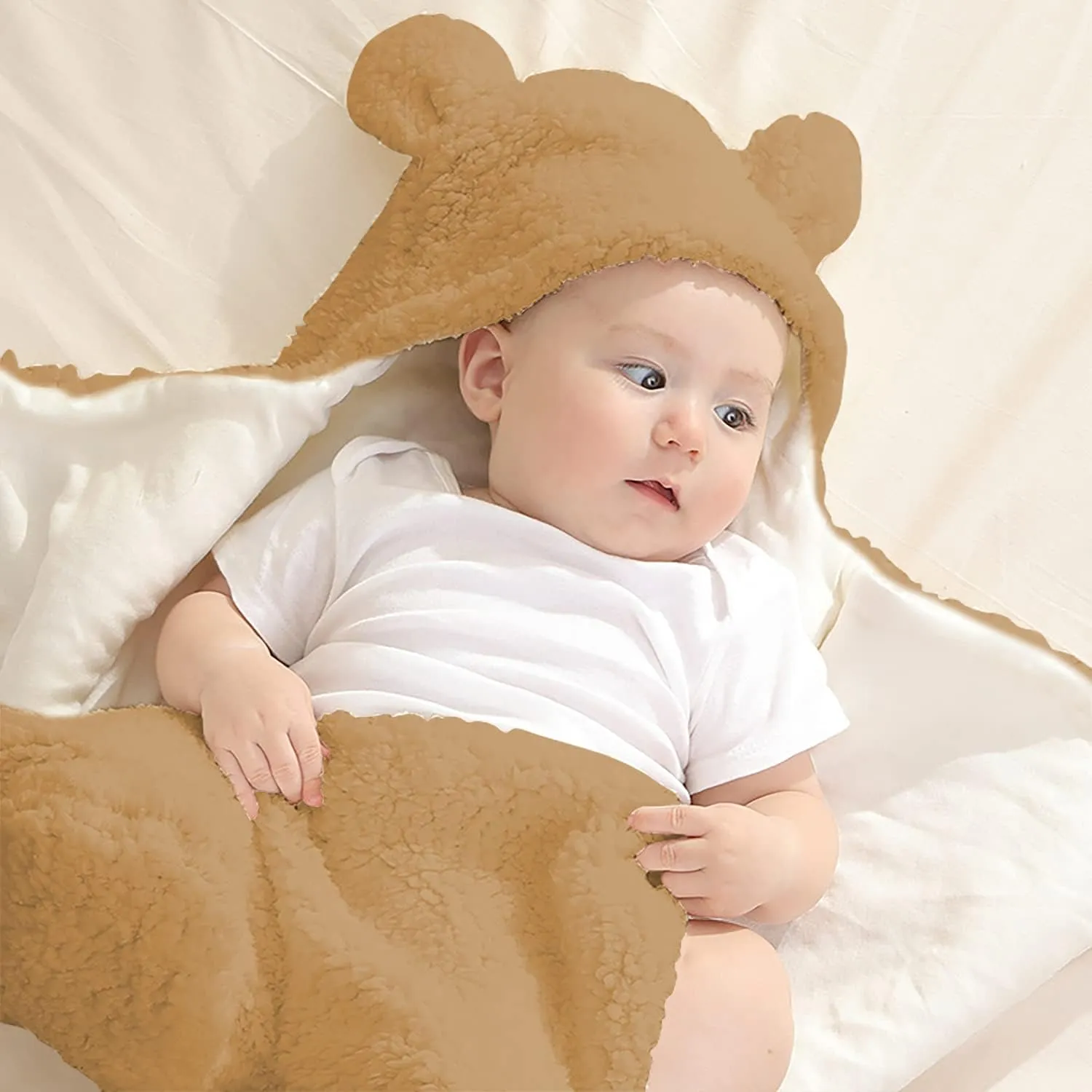 Baby Swaddle Blanket Boys Girls Cute Bear Plush Essential Receiving Blanket Ultra-Soft Newborn Registry Sleeping Wraps for Infant 0-6 Months - Brown