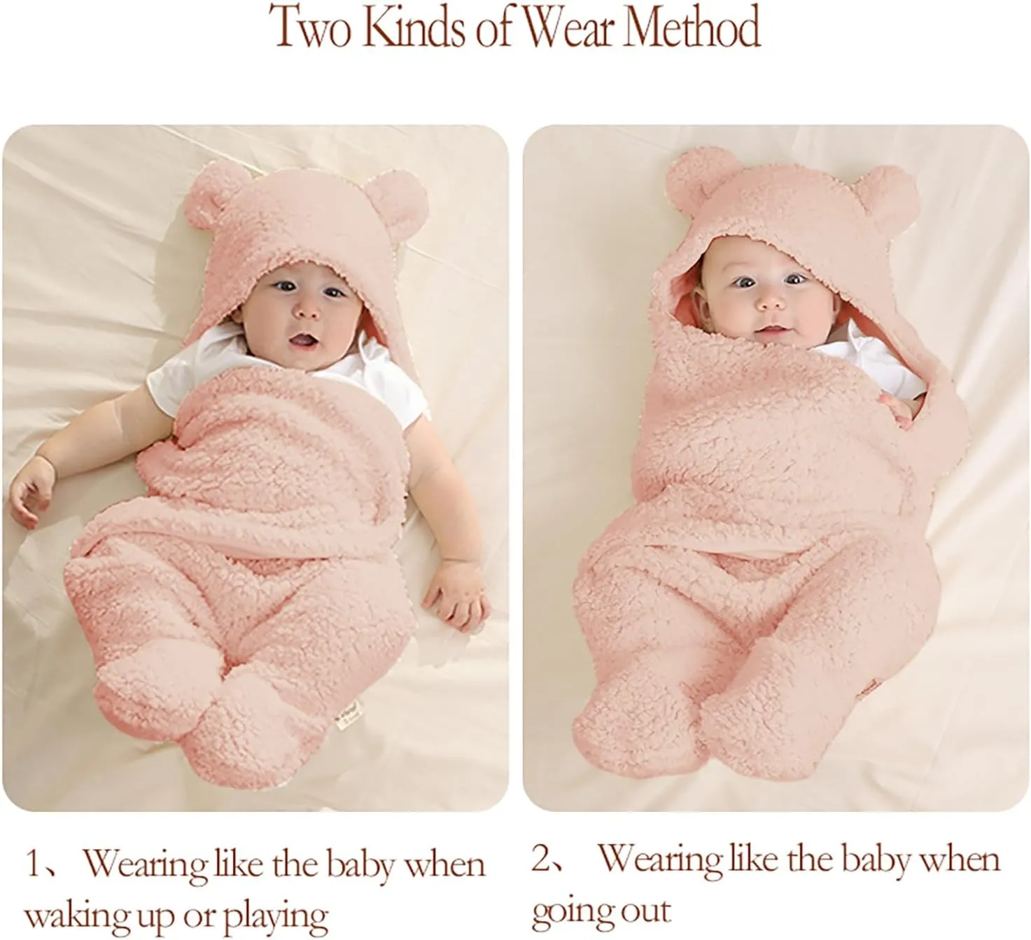 Baby Swaddle Blanket Boys Girls Cute Bear Plush Essential Receiving Blanket Ultra-Soft Newborn Registry Sleeping Wraps for Infant 0-6 Months - Pink