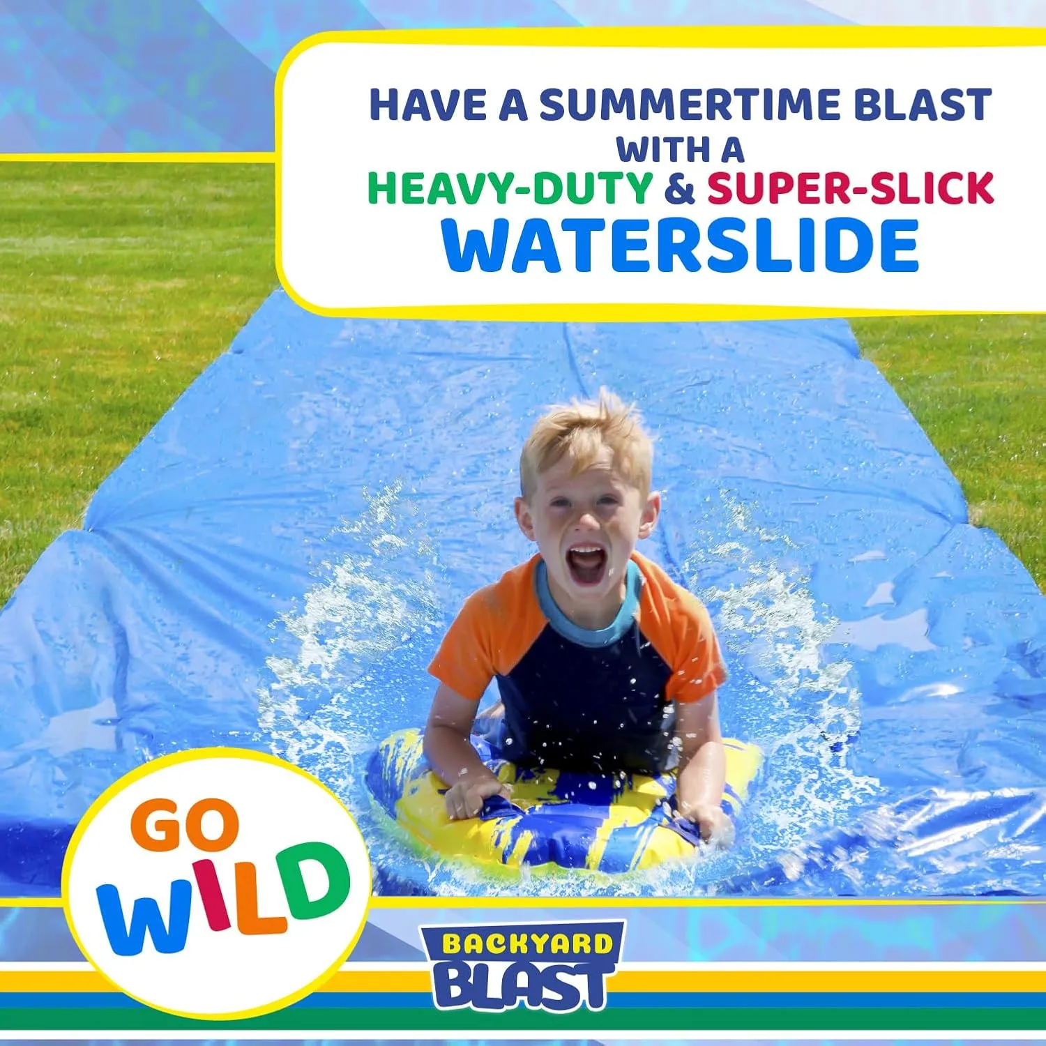 BACKYARD BLAST Giant Slip and Slide for Adults and Kids - Heavy Duty Large Slip n Slide Water Slide for Kids Backyard Outdoor Water Play Includes Inflatable Riders