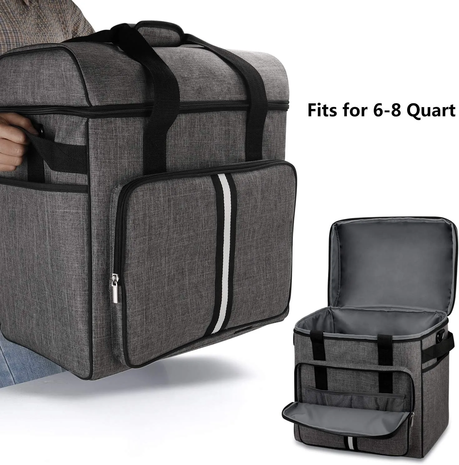 BAGLHER Heavy Duty Kitchen Mixer Cover for 6-8 Quart Stand Mixers, 2-in-1 Shoulder & Hand Carrying Case with Accessory Pockets (15”x10.5”x17”, Grey)