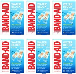 Band-Aid Brand Water Block Clear Waterproof Sterile Adhesive Bandages for First-Aid Wound Care of Minor Cuts and Scrapes, Assorted Sizes, 30 ct (Pack of 6)