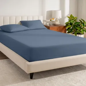 Bare Home 100% Organic Cotton Queen Fitted Sheet - Crisp Percale Weave - 260 Thread Count - Lightweight & Breathable - Deep Pocket Fitted Sheet (Queen, Bering Sea)