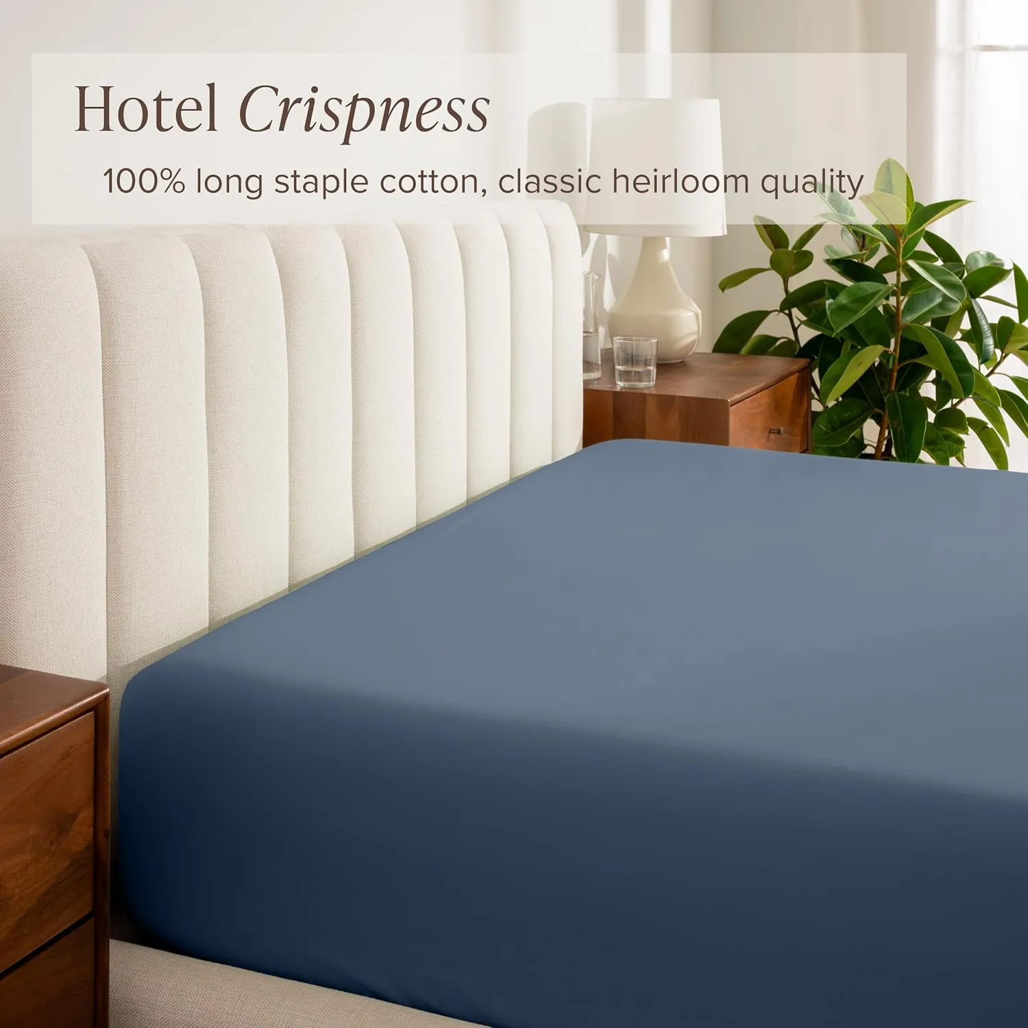 Bare Home 100% Organic Cotton Queen Fitted Sheet - Crisp Percale Weave - 260 Thread Count - Lightweight & Breathable - Deep Pocket Fitted Sheet (Queen, Bering Sea)