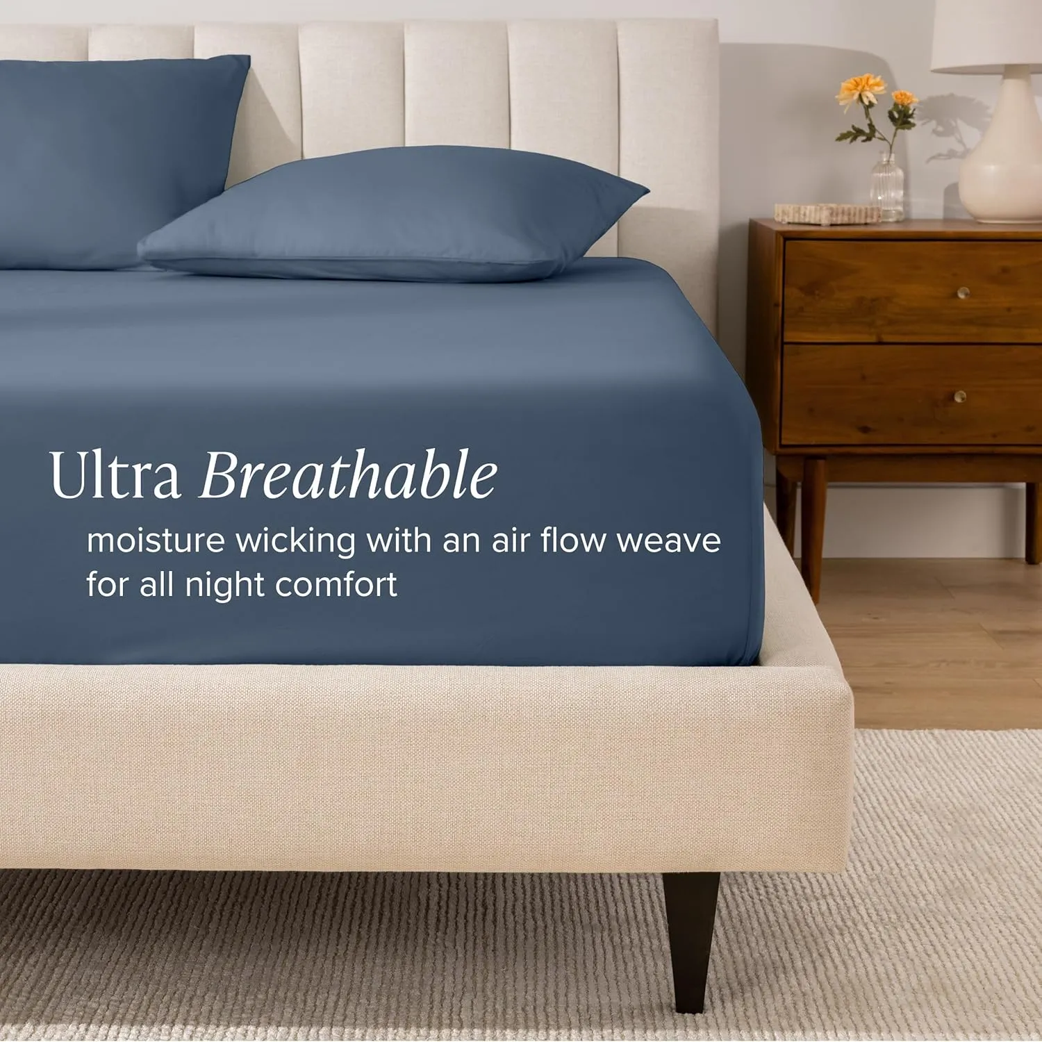 Bare Home 100% Organic Cotton Queen Fitted Sheet - Crisp Percale Weave - 260 Thread Count - Lightweight & Breathable - Deep Pocket Fitted Sheet (Queen, Bering Sea)