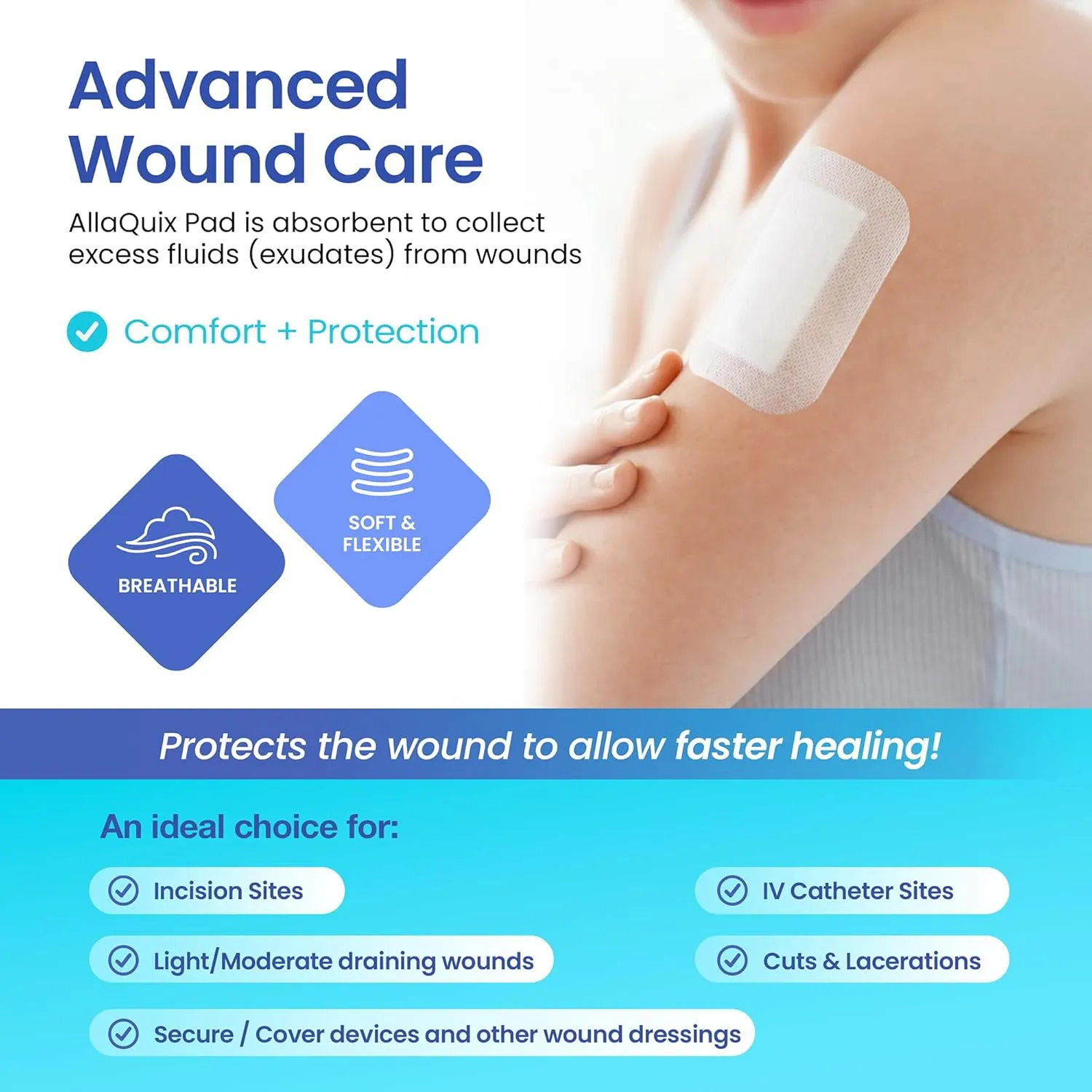 Basic Sterile Gauze Island Dressing 4"x8" Adhesive Border Pads (25 Count) – Non-Stick Wound Dressing for Surgical Aftercare, Incisions, Large Cuts, First Aid, and Light Draining Wounds