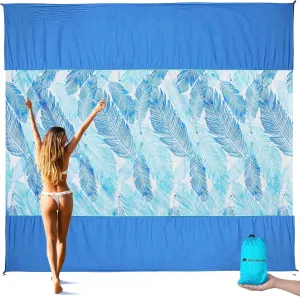 Beach Blanket Waterproof, Sandproof Blanket with Portable Bag for Beach & Picnic, Nylon Beach Mat, Quick Drying, Lightweight with 4 Stakes & 4 Water Bags, Dual Use as Children's Pool Royal Blue