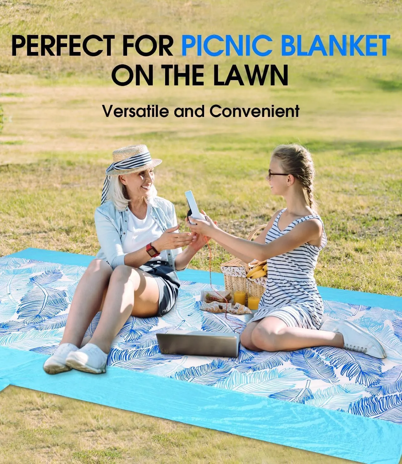 Beach Blanket Waterproof, Sandproof Blanket with Portable Bag for Beach & Picnic, Nylon Beach Mat, Quick Drying, Lightweight with 4 Stakes & 4 Water Bags, Dual Use as Children's Pool Royal Blue