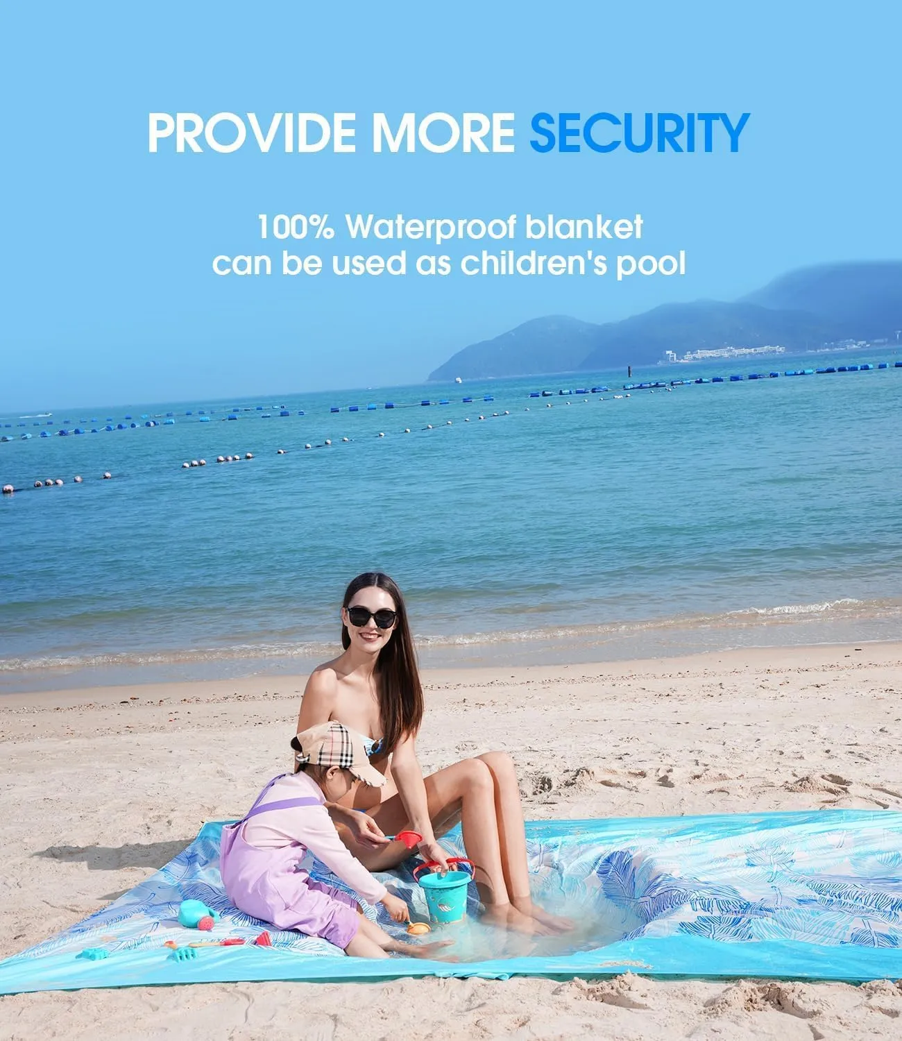 Beach Blanket Waterproof, Sandproof Blanket with Portable Bag for Beach & Picnic, Nylon Beach Mat, Quick Drying, Lightweight with 4 Stakes & 4 Water Bags, Dual Use as Children's Pool Royal Blue
