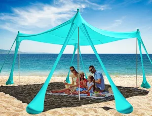 Beach Tent Canopy Beach Shade 10x10ft UPF50  Sun Shelter with 8 Sand Bags 4 Stable Poles Sand Shovel JSCARES Cabana for 8 Person Portable Outdoor Shade for Camping Trip Fishing or Picnic-Green
