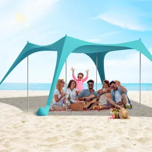 Beach Tent Sun Shelter UPF50  with Sandbags, Sand Shovel & Windproof Poles - Portable Pop Up Canopy for Beach, Camping, Picnics, Backyard & Fishing (Cyan,10x10FT)