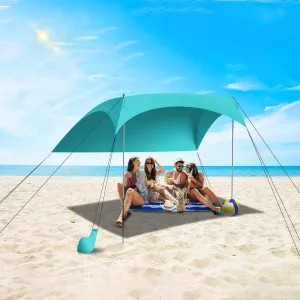 Beach Tent Sun Shelter UPF50  with Sandbags, Sand Shovel & Windproof Poles - Portable Pop Up Canopy for Beach, Camping, Picnics, Backyard & Fishing (Cyan,6.9x6.5FT)