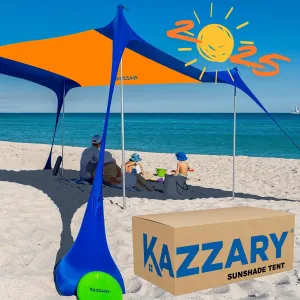 Beach Tent UPF50  Sun Shade Canopy with Sandbags, 4 Stability Poles, Ground Pegs, Flying Disc Sand Shovel, Lightweight Sunshade Shelter, 7ft Tall for Outdoor Trips, Camping and Sports