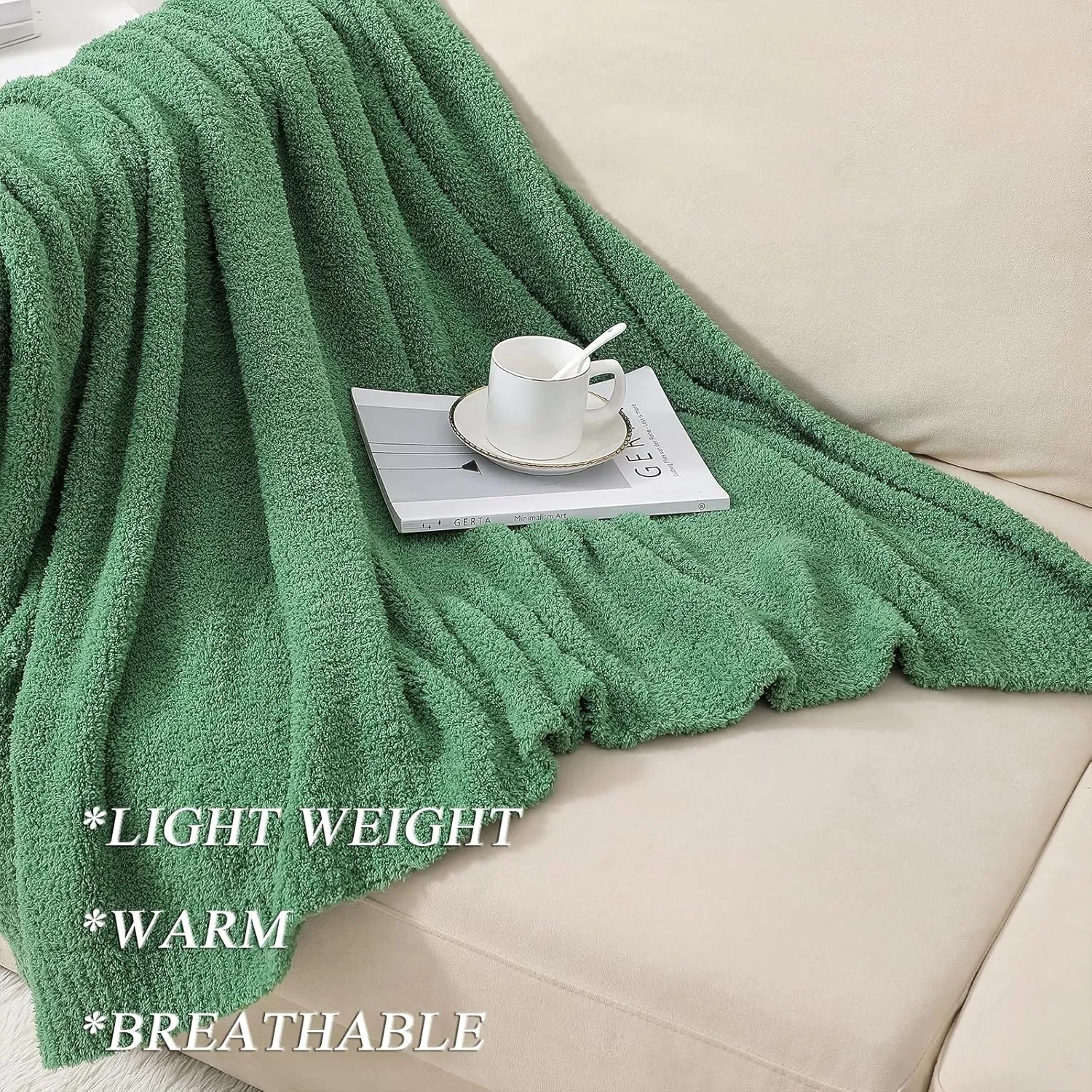 bearberry Super Soft Fluffy Throw Blanket Lightweight Cozy Warm Throw Blankets for Couch Bed Sofa All Season (Avocado Green, 50”x60”)
