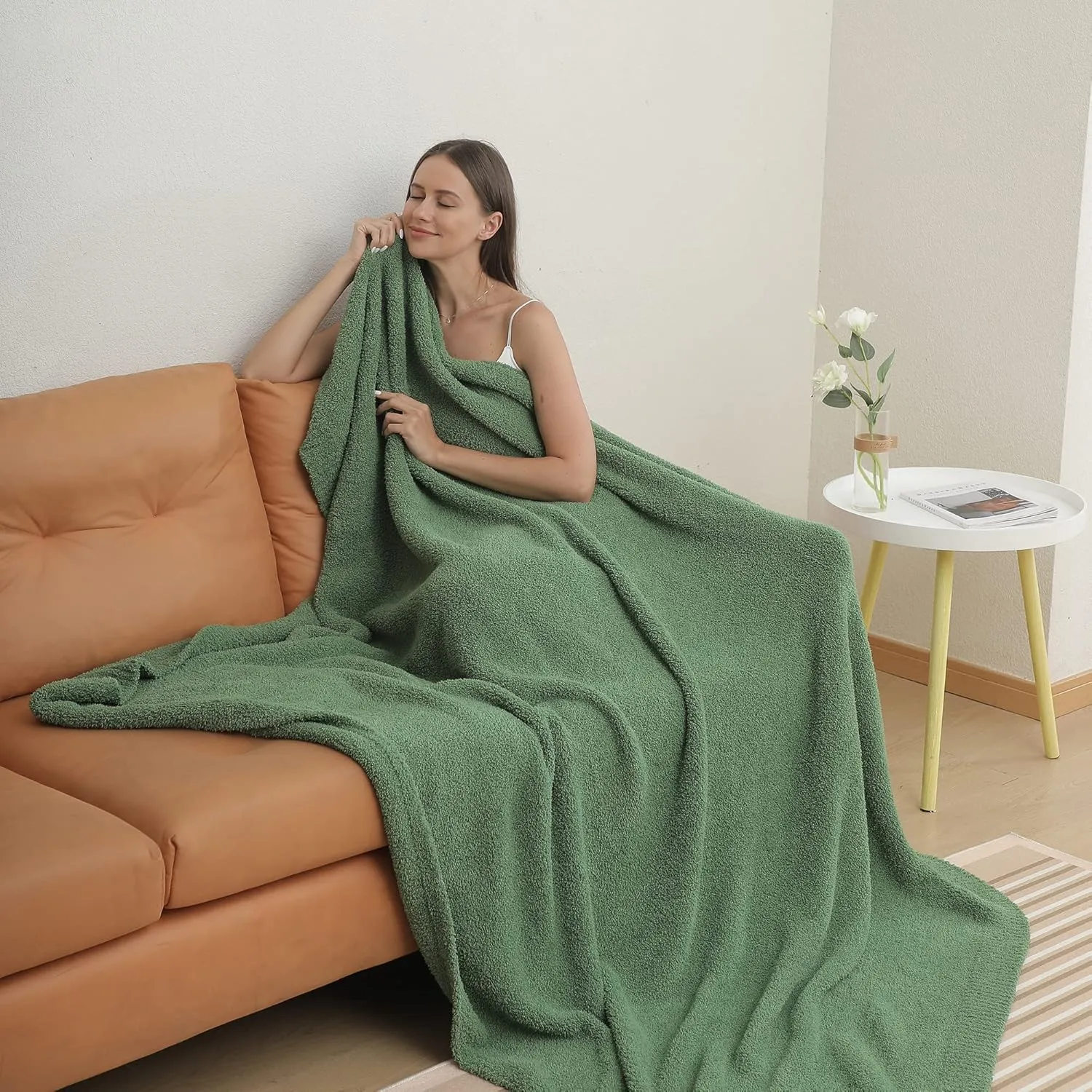 bearberry Super Soft Fluffy Throw Blanket Lightweight Cozy Warm Throw Blankets for Couch Bed Sofa All Season (Avocado Green, 50”x60”)