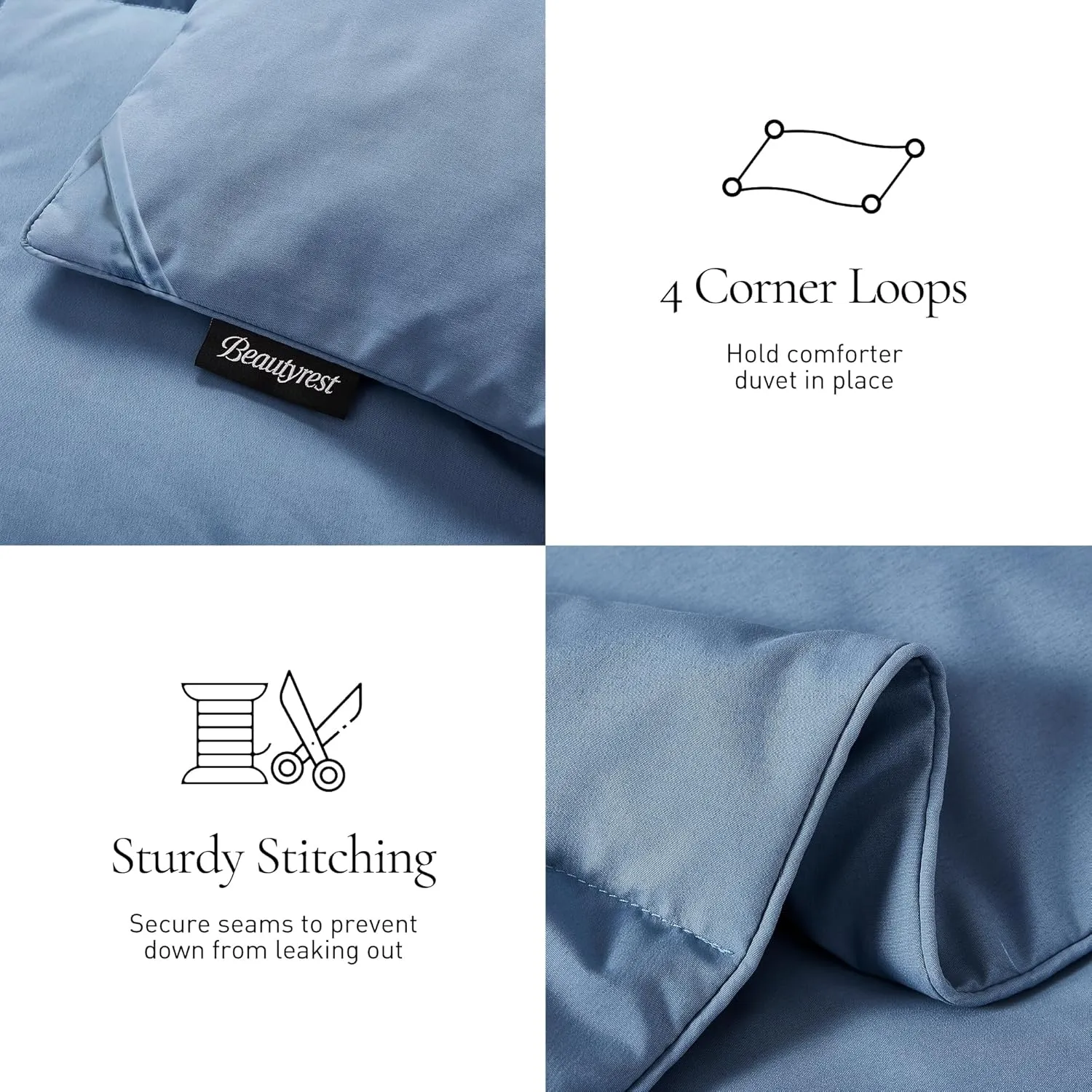Beautyrest Soft Feather Down Comforter Full/Queen Size,Hotel Collection Lightweight Hypoallergenic Comforter,All Seasons Full/Queen Duvet Insert with Corner Tabs,90x90 Inch,Blue