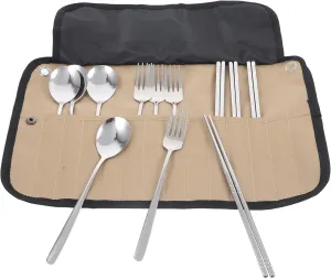 BESPORTBLE Camping Silverware Kit Cutlery Organizer Picnic Utensil with Pouch Spoon Fork Chopstick Set for Hiking Travel Home Khaki