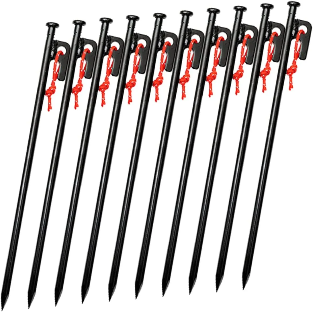 BESPORTBLE Camping Tent Stakes 10pcs Metal Tent Pegs with Storage Bag High-Strength Heavy Duty for Outdoor Tarp