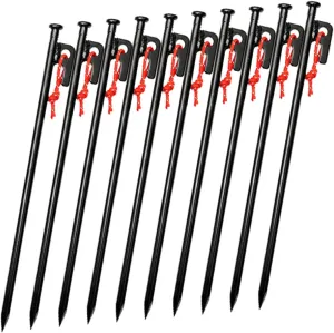 BESPORTBLE Camping Tent Stakes 10pcs Metal Tent Pegs with Storage Bag High-Strength Heavy Duty for Outdoor Tarp