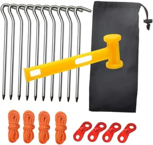 BESPORTBLE Heavy Duty Tent Accessories 20pcs Set with Tightener Ground Tarp Shock Cord Guyline Adjusters for Camping