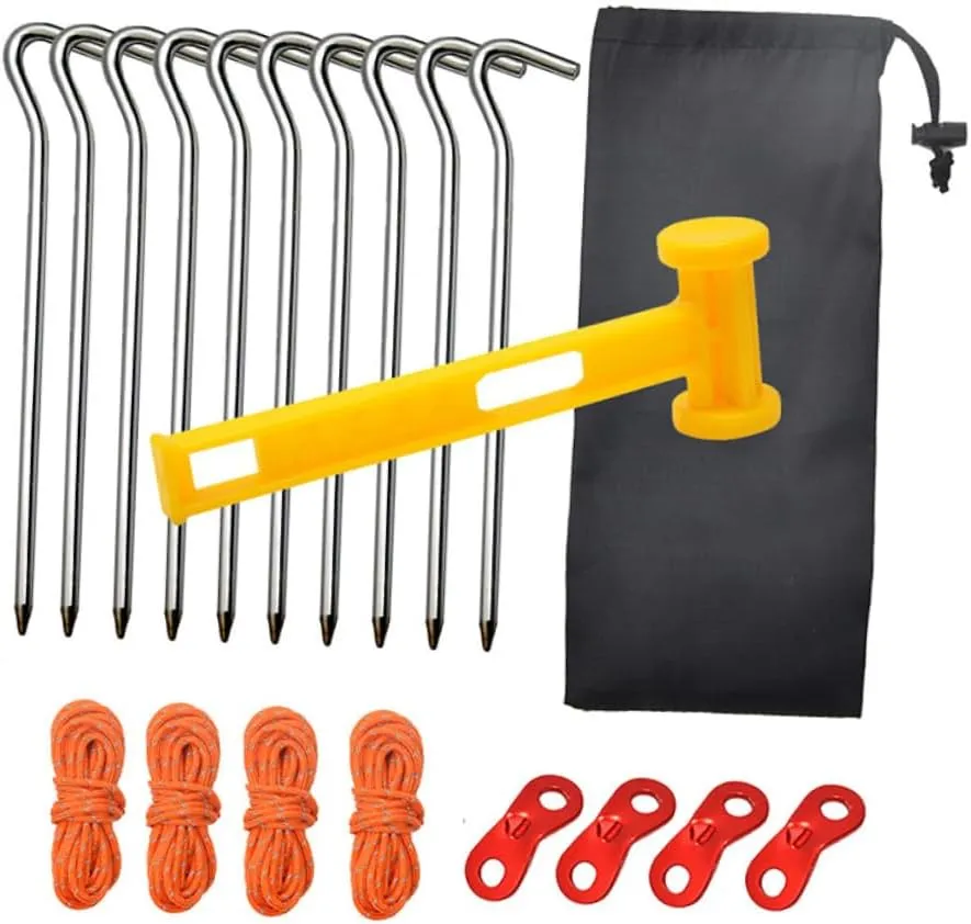 BESPORTBLE Heavy Duty Tent Accessories 20pcs Set with Tightener Ground Tarp Shock Cord Guyline Adjusters for Camping