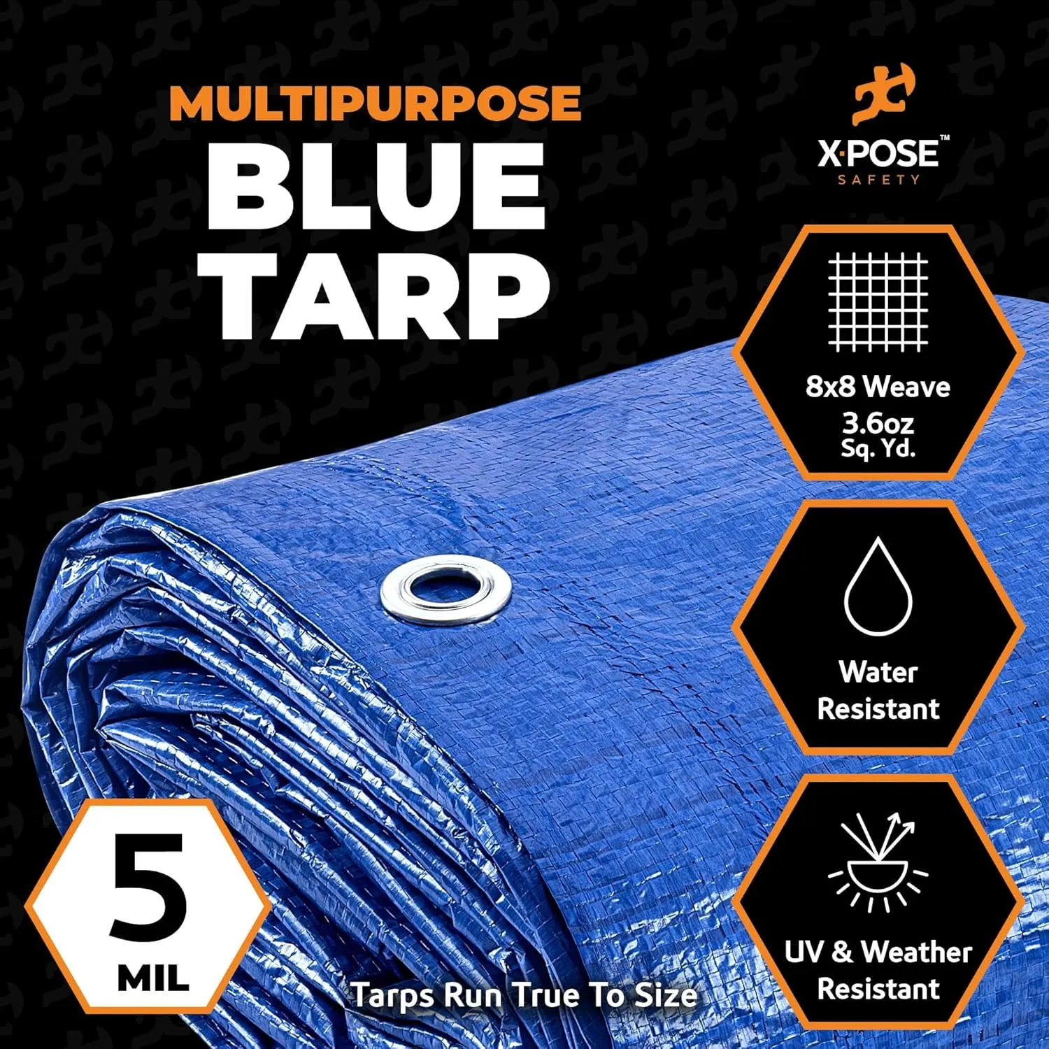 Better Blue Poly Tarp 50' x 100' - Multipurpose Protective Cover - Lightweight, Durable, Waterproof, Weather Proof - 5 Mil Thick Polyethylene - by Xpose Safety