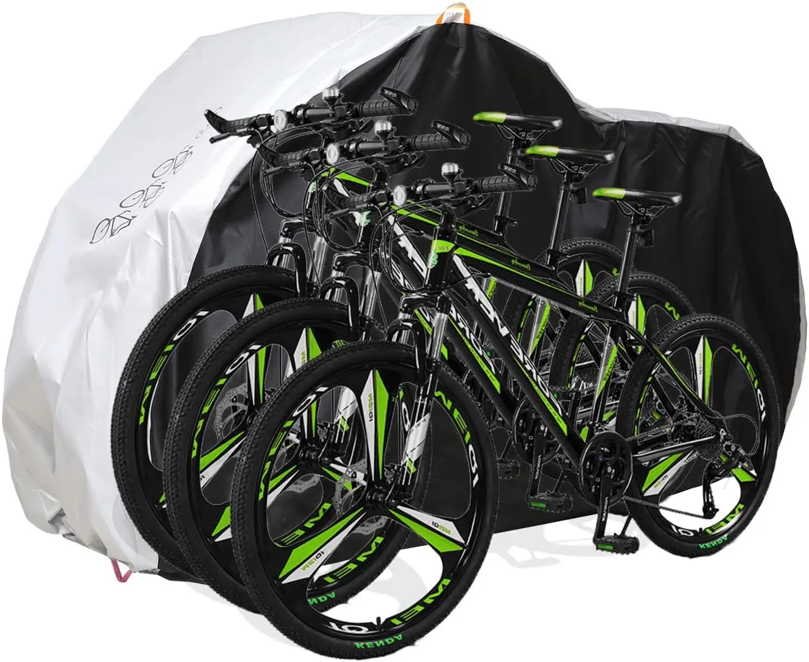 Bike Cover for 2 or 3 Bikes Outdoor Waterproof Bicycle Storage with Lock Hole for Mountain Road Electric Heavy Duty Bikes, Bike Tarp Ripstop Material 210D