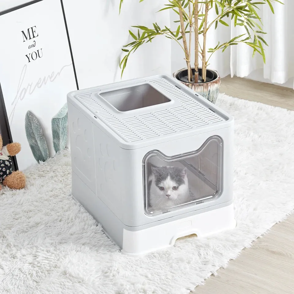 Bingopaw XXL Large Space Foldable Cat Litter BoxFront Entry &amp; Top ExitTray