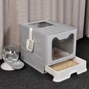 Bingopaw XXL Large Space Foldable Cat Litter BoxFront Entry &amp; Top ExitTray