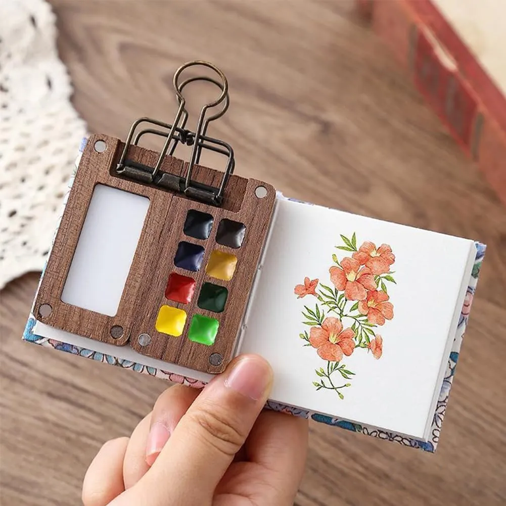Biora Paint Palette Travel Kit Bring Two Spare Pens,Mini Paint Palette,Pocketartist Watercolor Travel Set with Binder Clips for Painters Artists Students (8 Colors, E)